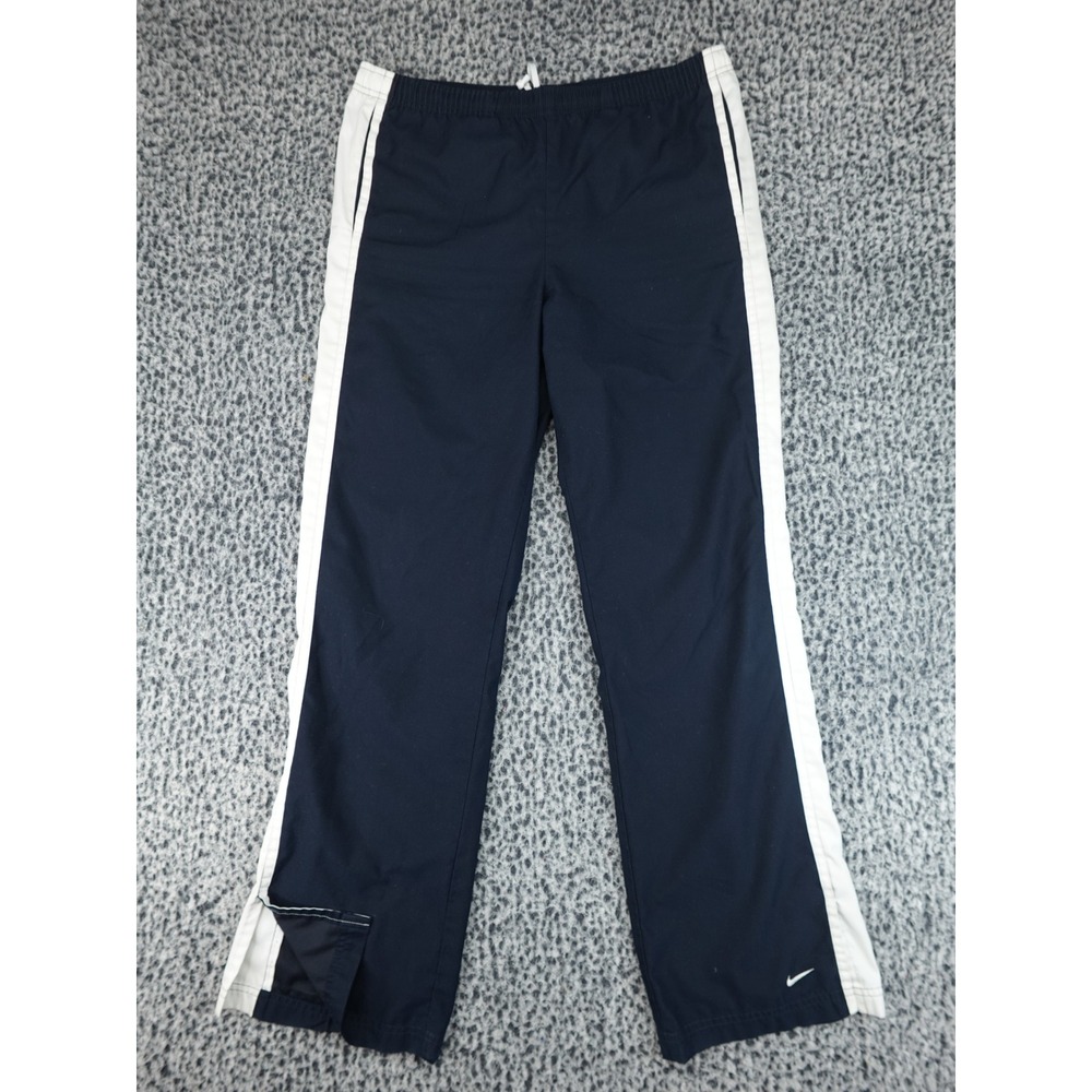 Nike Track Pants Mens‎ Medium Navy Blue Excellent Side Stripe Zipper Ankle Vents